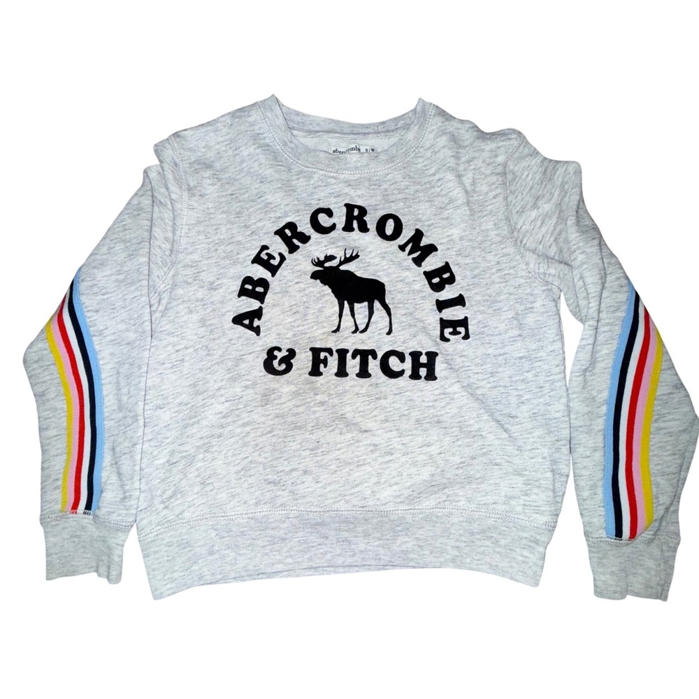 Abercrombie Kids Gray Moose Logo Rainbow Stripe Sweatshirt Size 9 10